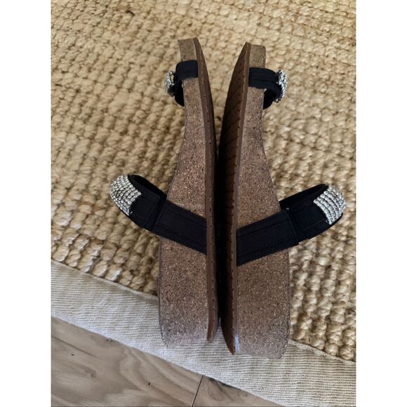 Mephisto Helen Spark Sandals 38 Black Rhinestone Cork Wedge Comfort Slides - Picture 5 of 8